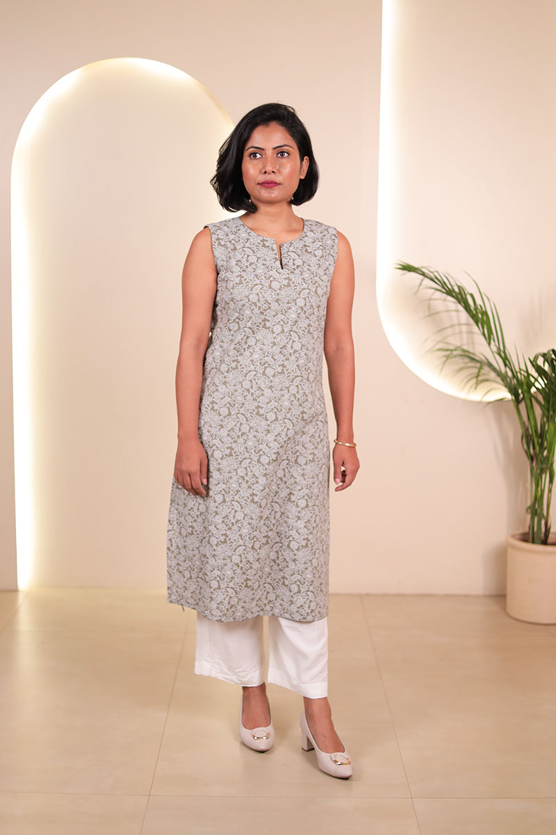 Olive Green A-Line Embroidered Plus Size kurta With Sequins main image 1